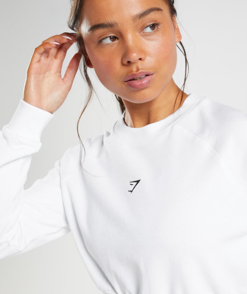 Women's Gymshark Training Cropped Sweatshirts White | NZ 7LVHNQ